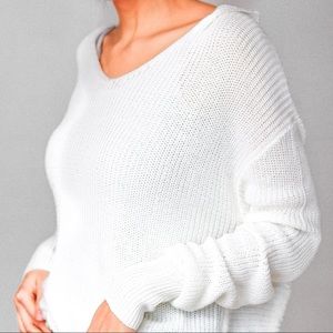 Cotton Emporium White Knot Back Sweater